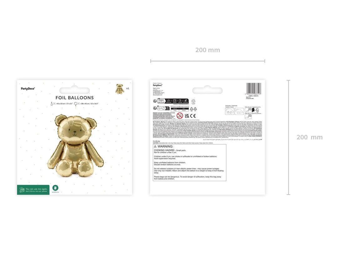 Gold Bear Balloon - Large Golden Bear Foil Balloon - Air Fill Balloon - Baby Shower Balloon - Gender Neutral - Welcome Home - Jolie Fete UK