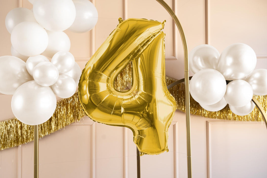 Gold Number 4 Balloon - Large Gold Foil 4 balloon - Birthday Balloon - Party Decorations - 72cm Balloon - 30" Balloon - Jolie Fete UK