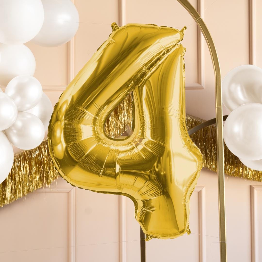 Gold Number 4 Balloon - Large Gold Foil 4 balloon - Birthday Balloon - Party Decorations - 72cm Balloon - 30" Balloon - Jolie Fete UK