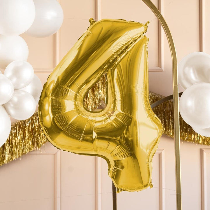 Gold Number 4 Balloon - Large Gold Foil 4 balloon - Birthday Balloon - Party Decorations - 72cm Balloon - 30" Balloon - Jolie Fete UK
