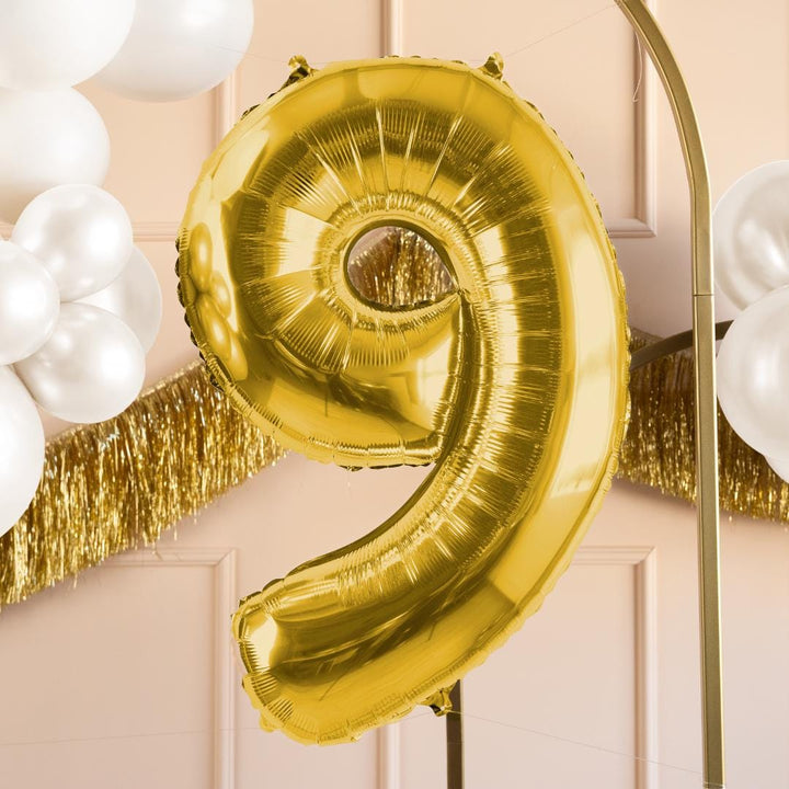 Gold Number 9 Balloon - Large Gold Foil 9 balloon - Birthday Balloon - Party Decorations - 72cm Balloon - 30" Balloon - Jolie Fete UK