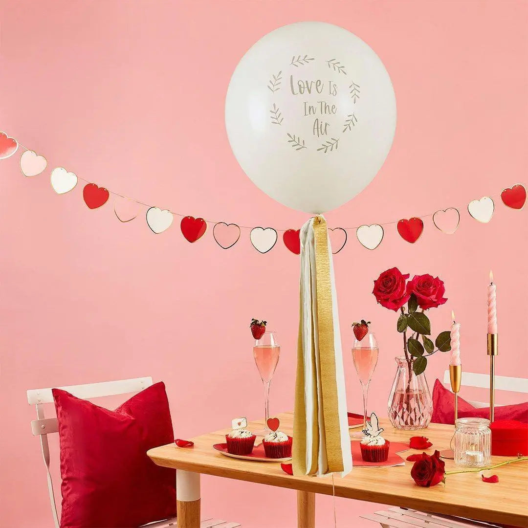 Large Love Is In The Air Balloon - 18" White Latex Balloon With Gold & Cream Tassels - Romantic Valentine’s Day Decor -Engagement Photo Prop - Jolie Fete UK