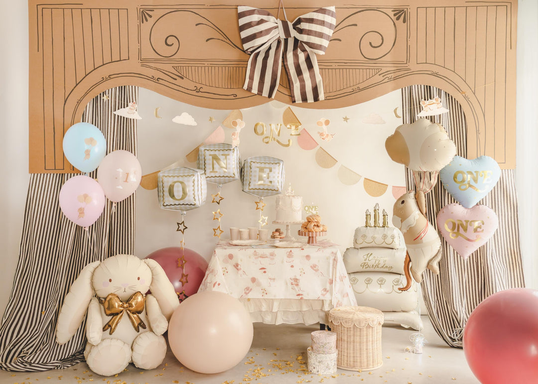 Large Mouse Foil Balloon - 1st Birthday Decoration - One Little Mouse First Birthday - Beige & Cream - Neutral Toddler Milestone Decor - Jolie Fete UK