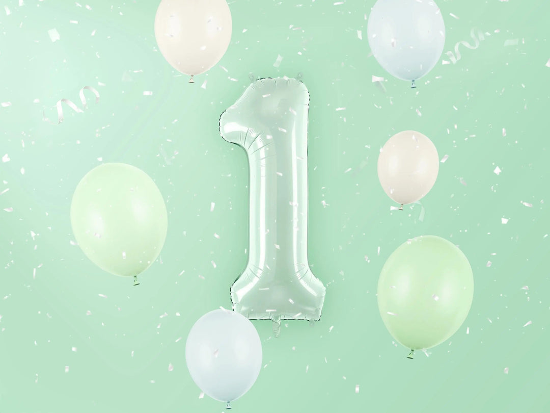 Pastel Green Number 1 Balloon - Large Light Mint Green Foil 1 balloon - Birthday Balloon - Party Decorations - 72cm Balloon - 30" Balloon - Jolie Fete UK