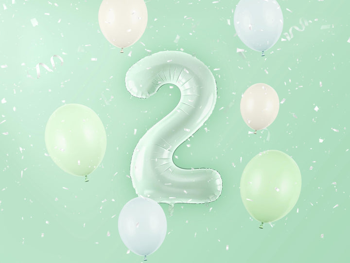 Pastel Green Number 2 Balloon - Large Light Mint Green Foil 2 balloon - Birthday Balloon - Party Decorations - 72cm Balloon - 30" Balloon - Jolie Fete UK