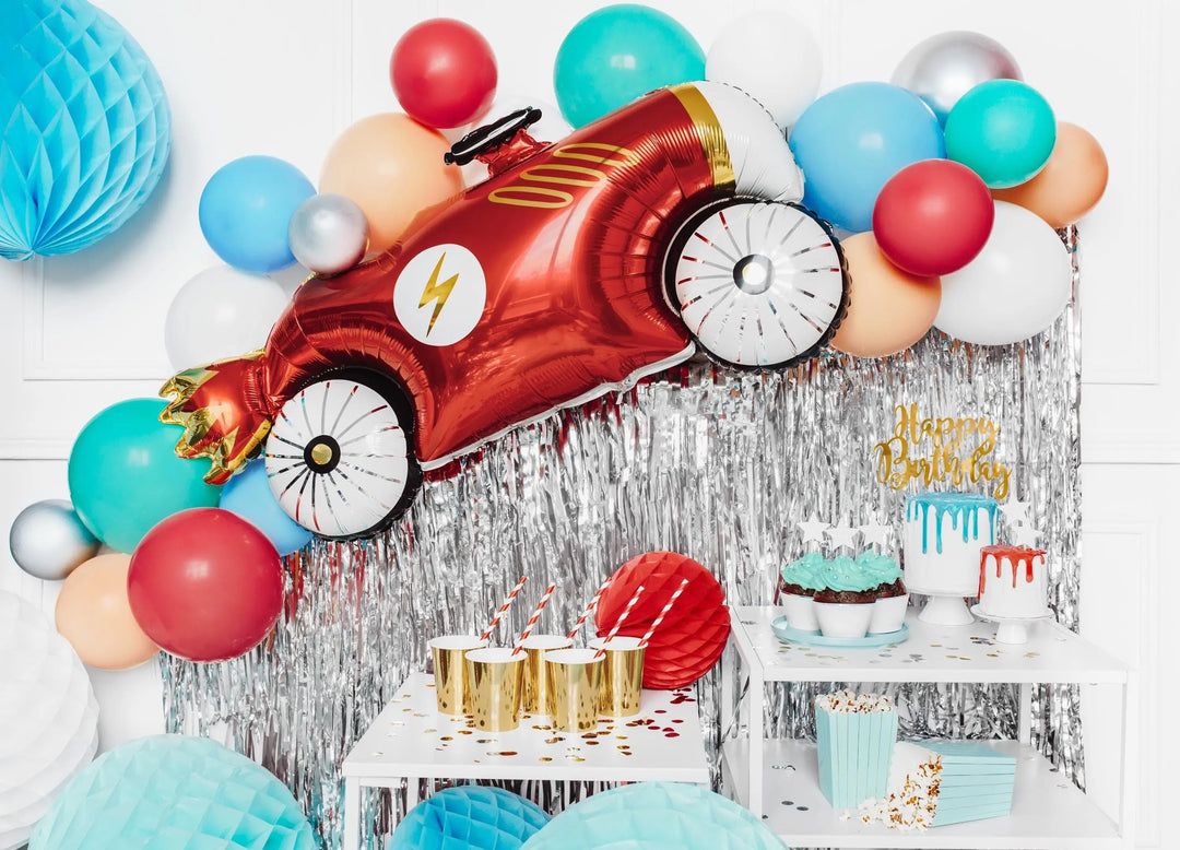 Racing Car Balloon - Large Red Racing Car Foil Balloon - Air Or Helium Fill - Racing Car Party - F1 Theme - Kids Birthday Party Supplies - Jolie Fete UK
