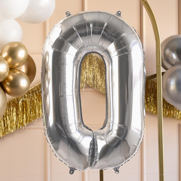 Silver Number 0 Balloon - Large Silver Foil 0 balloon - Birthday Balloon - Party Decorations - 72cm Balloon - 30" Balloon - Jolie Fete UK