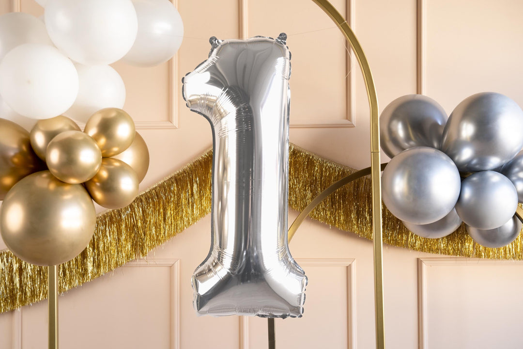 Silver Number 1 Balloon - Large Silver Foil 1 balloon - Birthday Balloon - Party Decorations - 72cm Balloon - 30" Balloon - Jolie Fete UK