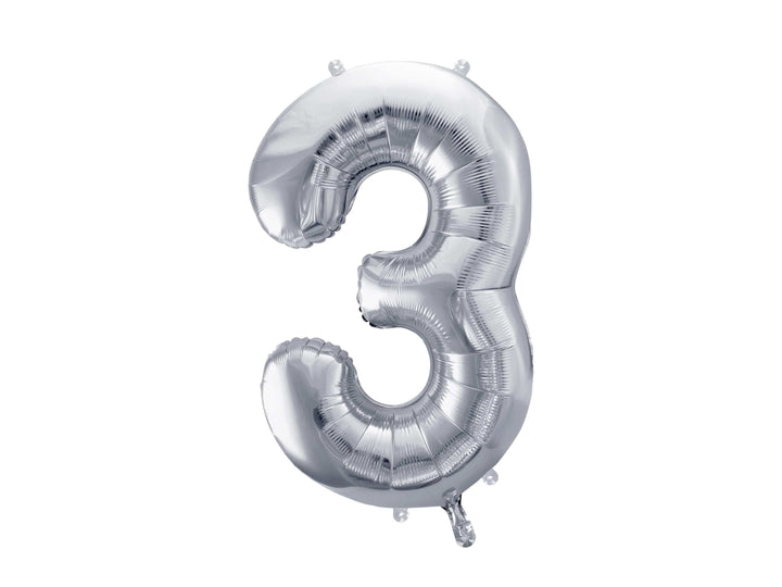 Silver Number 3 Balloon - Large Silver Foil 3 balloon - Birthday Balloon - Party Decorations - 72cm Balloon - 30" Balloon - Jolie Fete UK