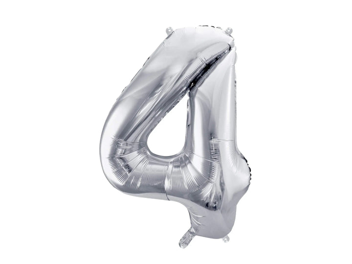 Silver Number 4 Balloon - Large Silver Foil 4 balloon - Birthday Balloon - Party Decorations - 72cm Balloon - 30" Balloon - Jolie Fete UK