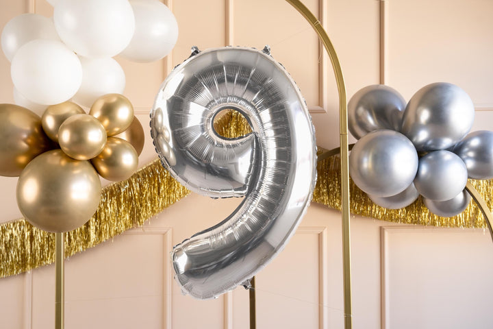 Silver Number 9 Balloon - Large Silver Foil 9 balloon - Birthday Balloon - Party Decorations - 72cm Balloon - 30" Balloon - Jolie Fete UK