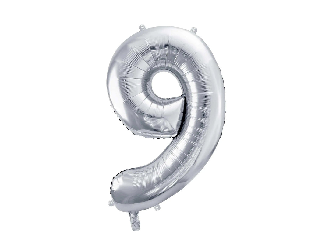 Silver Number 9 Balloon - Large Silver Foil 9 balloon - Birthday Balloon - Party Decorations - 72cm Balloon - 30" Balloon - Jolie Fete UK