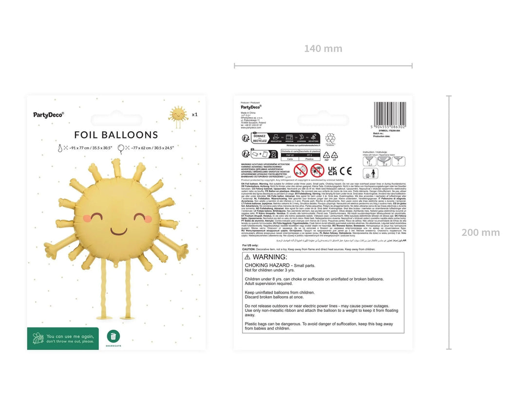 Yellow Sun Balloon - Large 'Standing' Yellow Sun Foil Balloon - Helium Fill Walking Balloon - Kids Birthday - Nature Outdoors-Garden Parties - Jolie Fete UK