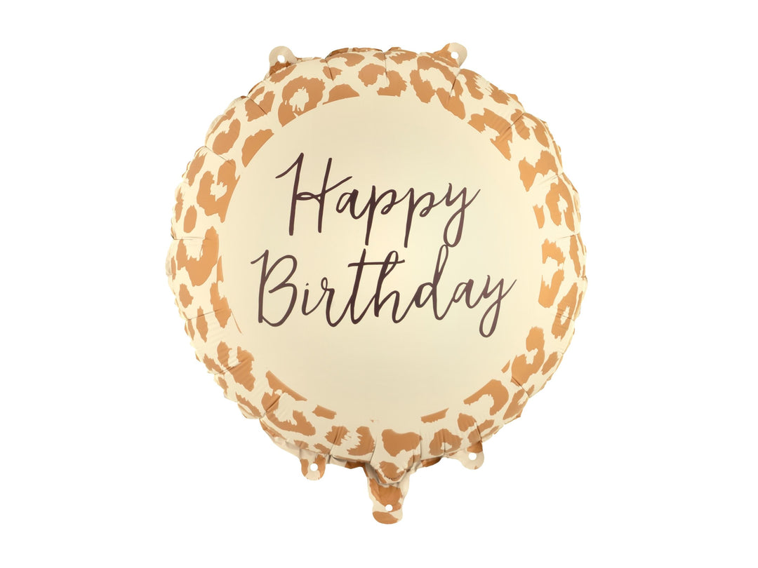 Leopard Print Happy Birthday Balloon - Safari Foil Balloon - Jungle Party Decor - Round Birthday Balloon -Wild One Theme-Kids Birthday Party - Jolie Fete UK
