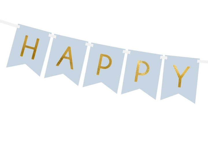 Happy Birthday Banner - Blue Birthday Party Bunting - Pastel Blue Garland - Boys Birthday Party Decorations - Blue & Gold Party Decor - DIY - Jolie Fete UK