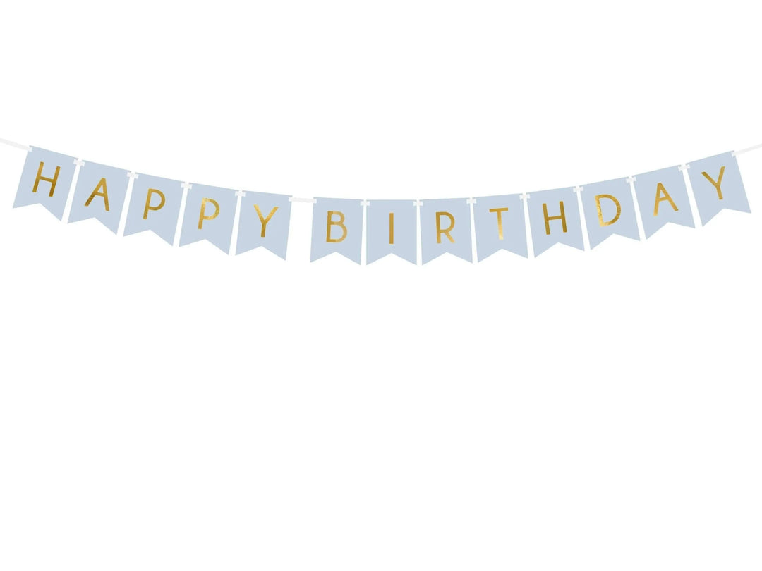 Happy Birthday Banner - Blue Birthday Party Bunting - Pastel Blue Garland - Boys Birthday Party Decorations - Blue & Gold Party Decor - DIY - Jolie Fete UK
