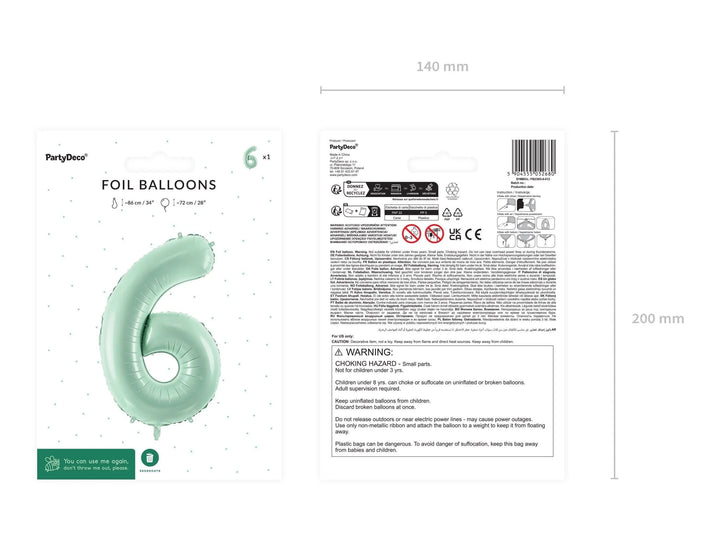Light blue Number 6 Balloon - Large Baby Blue Foil 6 balloon - Birthday Balloon - Party Decorations - 72cm Balloon - 30" Balloon - Jolie Fete UK