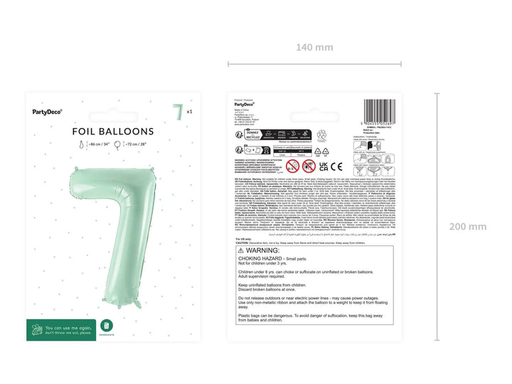 Light Blue Number 7 Balloon - Large Baby Blue Foil 7 balloon - Birthday Balloon - Party Decorations - 72cm Balloon - 30" Balloon - Jolie Fete UK