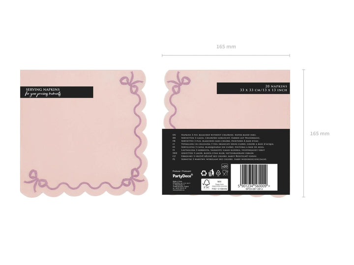 Pastel Pink Napkins - Baby Pink Party Paper Napkins - Light Pink Birthday Party Tableware - Scallop Edge Design - Pack Of 12 - Jolie Fete UK