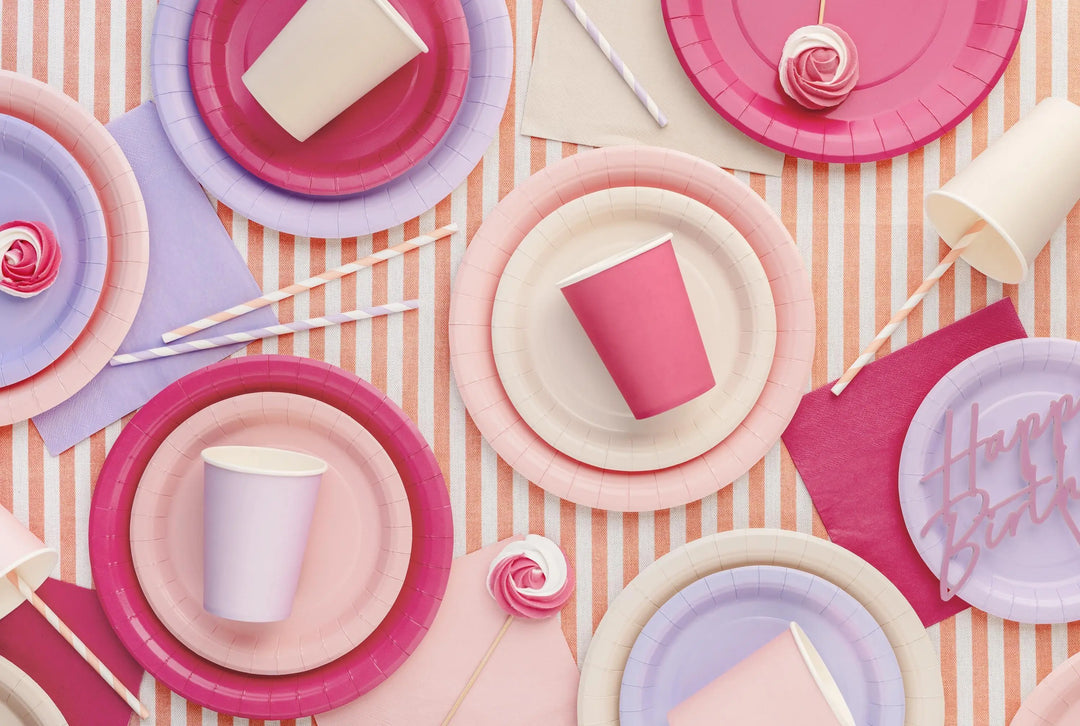 Light Pink Paper Cups 250ml - Pastel Pink Party Cups - Disposable Cups for Birthday - Baby Shower - Tea Party - Wedding Decor - Pack of 6 - Jolie Fete UK