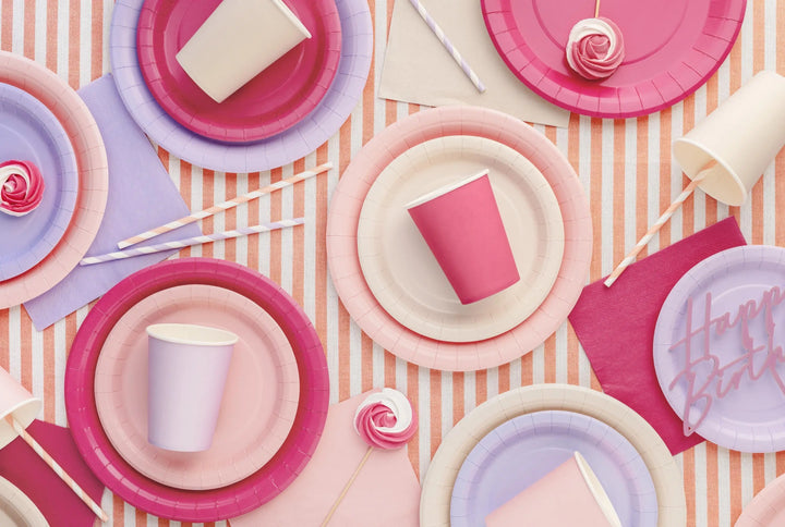 Light Pink Paper Cups 250ml - Pastel Pink Party Cups - Disposable Cups for Birthday - Baby Shower - Tea Party - Wedding Decor - Pack of 6 - Jolie Fete UK