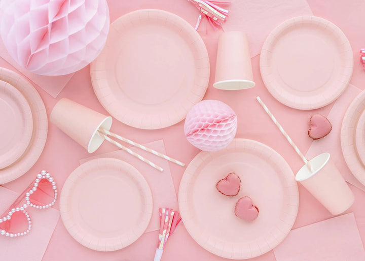 Light Pink Paper Cups 250ml - Pastel Pink Party Cups - Disposable Cups for Birthday - Baby Shower - Tea Party - Wedding Decor - Pack of 6 - Jolie Fete UK