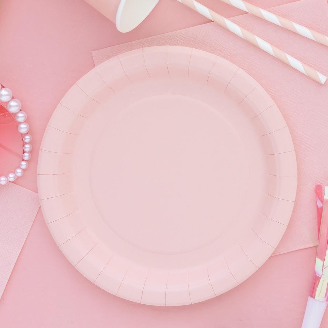 Pink Paper Plates 18cm - Light Pastel Pink Small Party Plates - Dessert Plates - Kids Birthday - Baby Shower - Pack of 6 - Jolie Fete UK