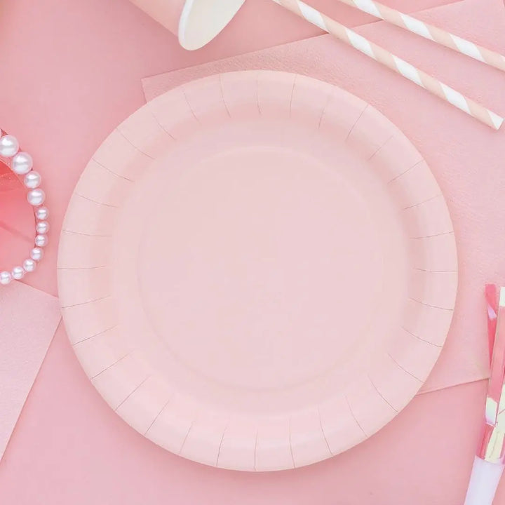 Pink Paper Plates 18cm - Light Pastel Pink Small Party Plates - Dessert Plates - Kids Birthday - Baby Shower - Pack of 6 - Jolie Fete UK