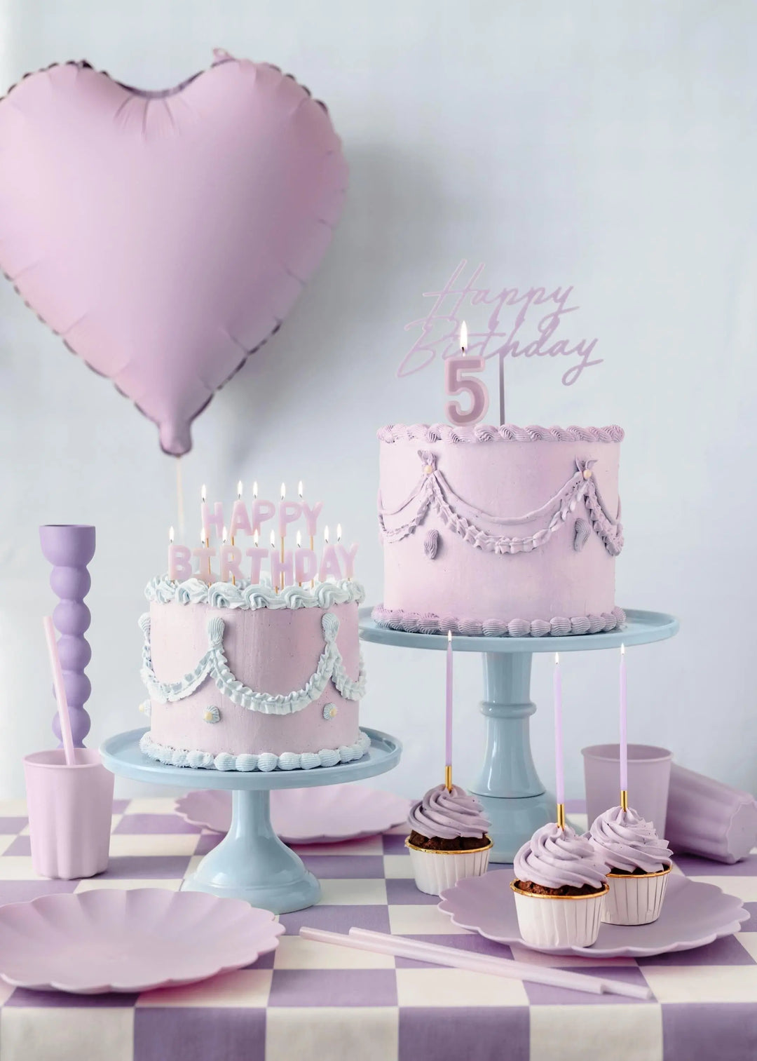 Lilac Happy Birthday Cake Topper - Reusable Light Violet Cake Decoration - Pale Purple Birthday Party Decor - Mermaid Party - Unicorn Theme - Jolie Fete UK