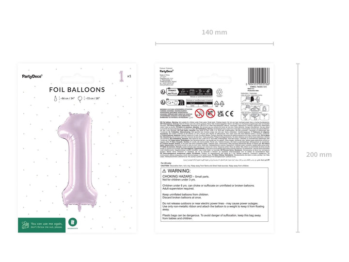 Lilac Number 1 Balloon 72cm / 30" - Large Pastel Purple Foil Mylar Digit - 1st Birthday Decor - 18th - Anniversary Party Supplies - Mermaid - Jolie Fete UK