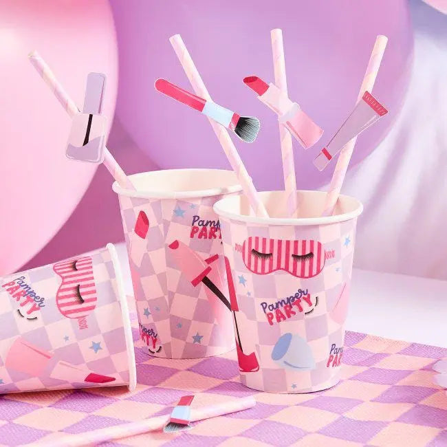 Pamper Party Paper Straws - Makeup Party Straws - Glam Beauty Theme Decorations - Spa Birthday Party Supplies -Girls Party Straws-Pack of 16 - Jolie Fete UK