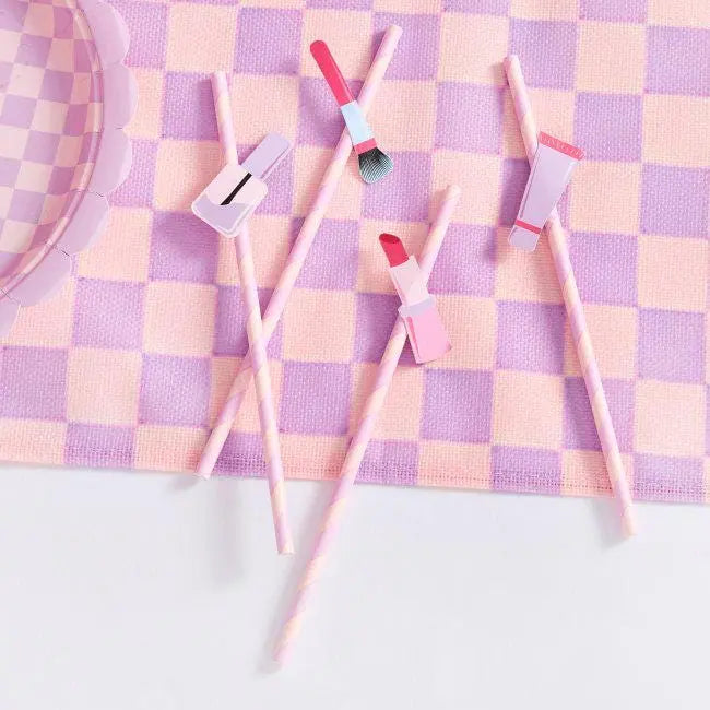 Pamper Party Paper Straws - Makeup Party Straws - Glam Beauty Theme Decorations - Spa Birthday Party Supplies -Girls Party Straws-Pack of 16 - Jolie Fete UK