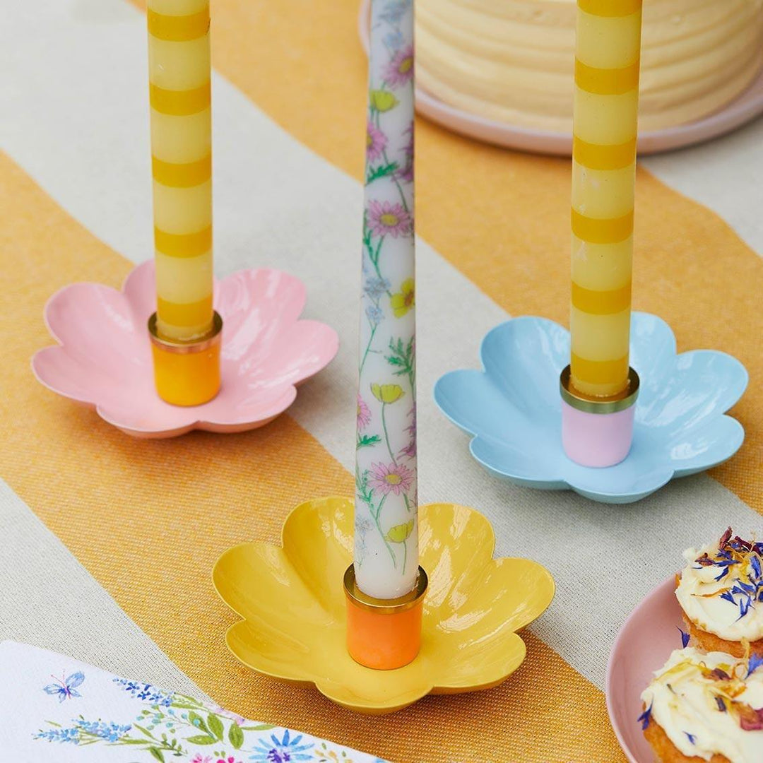 Meadow Pattern Dinner Candles - Floral Tall Candles - Wildflower Wedding Table Decor - Spring Gift - Boho Home Accents - Pack Of 2 - Jolie Fete UK