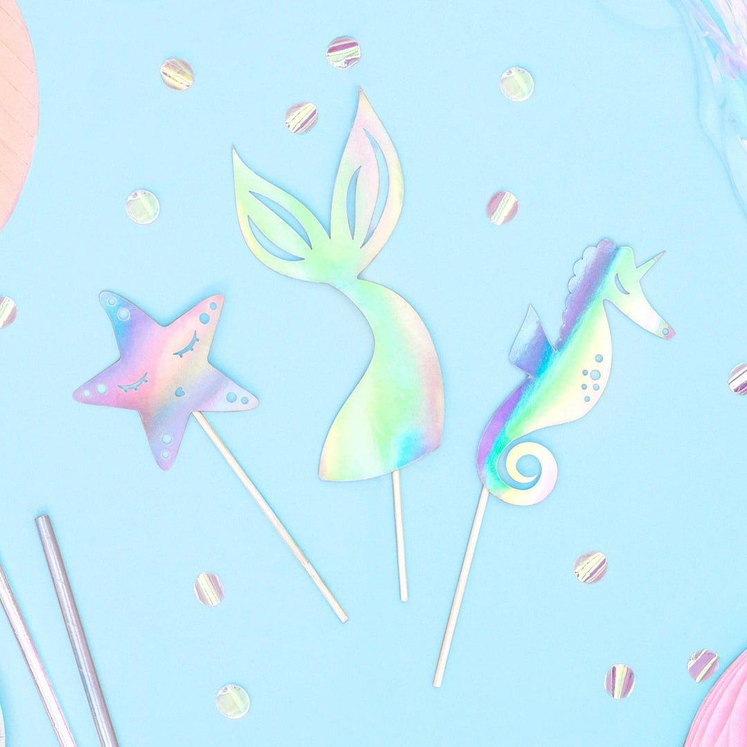 Mermaid Cake Toppers - Mermaid Theme - Under the Sea Party - Star Topper - Mermaid Tail - Seahorse - Kids Birthday Party - Pack Of 3 - Jolie Fete UK