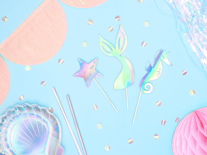 Mermaid Cake Toppers - Mermaid Theme - Under the Sea Party - Star Topper - Mermaid Tail - Seahorse - Kids Birthday Party - Pack Of 3 - Jolie Fete UK