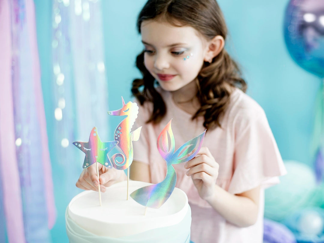 Mermaid Cake Toppers - Mermaid Theme - Under the Sea Party - Star Topper - Mermaid Tail - Seahorse - Kids Birthday Party - Pack Of 3 - Jolie Fete UK