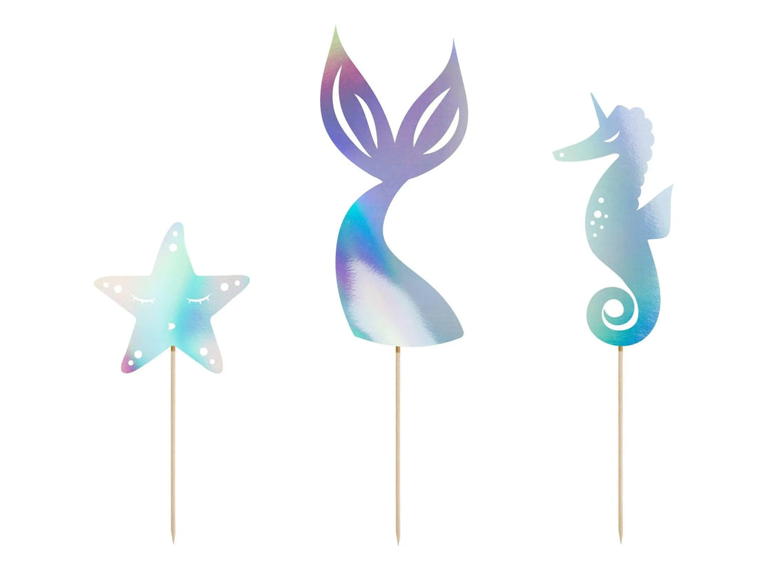 Mermaid Cake Toppers - Mermaid Theme - Under the Sea Party - Star Topper - Mermaid Tail - Seahorse - Kids Birthday Party - Pack Of 3 - Jolie Fete UK