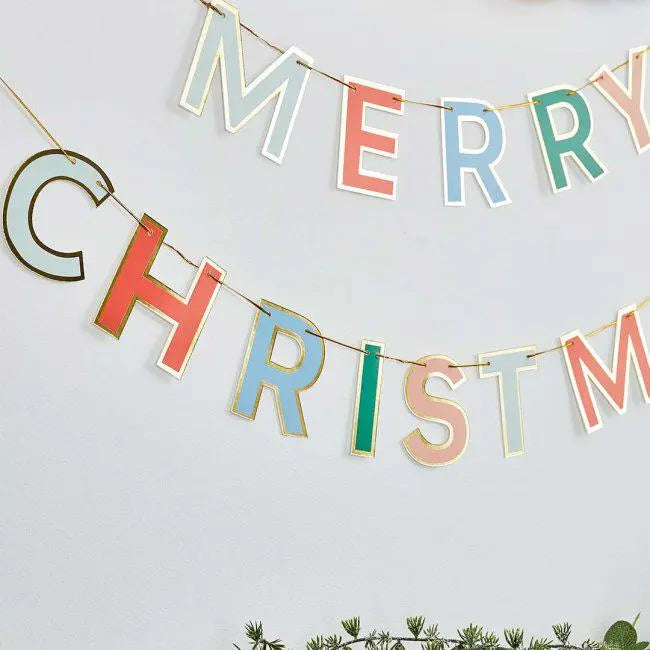 Merry Christmas Card Banner - 2.5m Christmas Bunting - Multicolour Festive Home Party Decoration - Xmas Garland Sign - Card Banner Decor - Jolie Fete UK