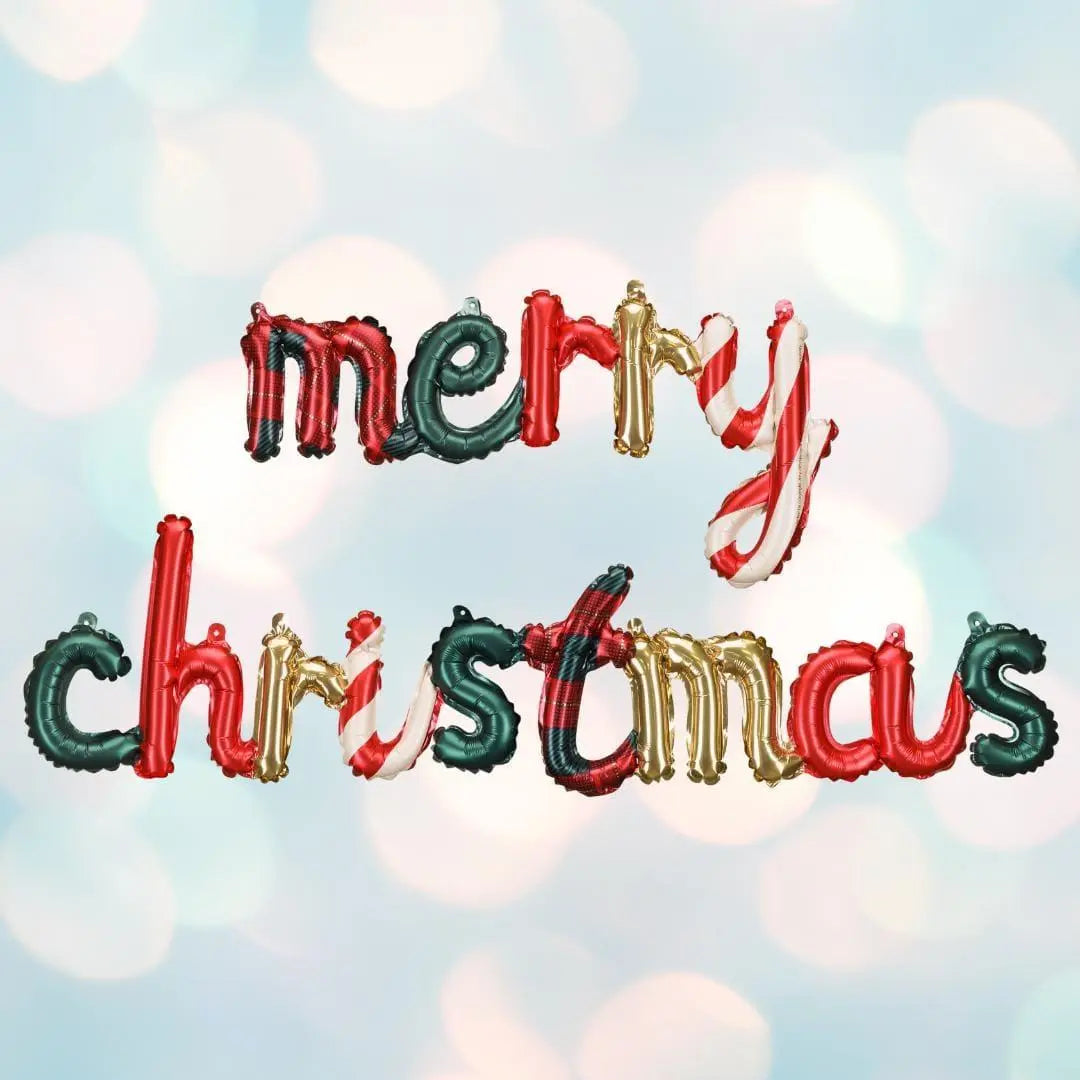 Merry Christmas Foil Balloons - Large Christmas Decorations - Festive Party Balloons - Red, Green & Gold - Xmas Supplies - Inflate With Air - Jolie Fete UK