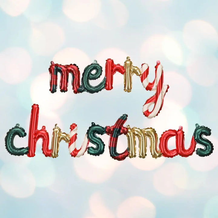 Merry Christmas Foil Balloons - Large Christmas Decorations - Festive Party Balloons - Red, Green & Gold - Xmas Supplies - Inflate With Air - Jolie Fete UK