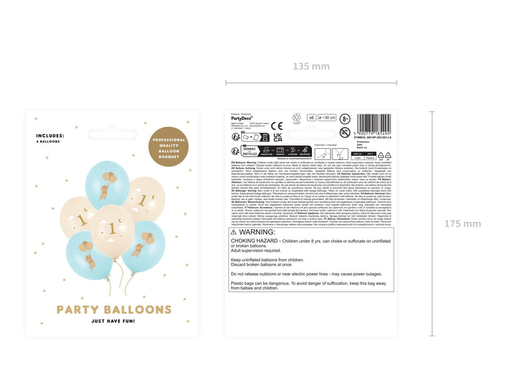 Mice 1st Birthday Balloons - Pastel Blue and Beige Balloon Bundle - Storybook Party - Neutral Milestone - One Little Mouse - Pack Of 6 - Jolie Fete UK