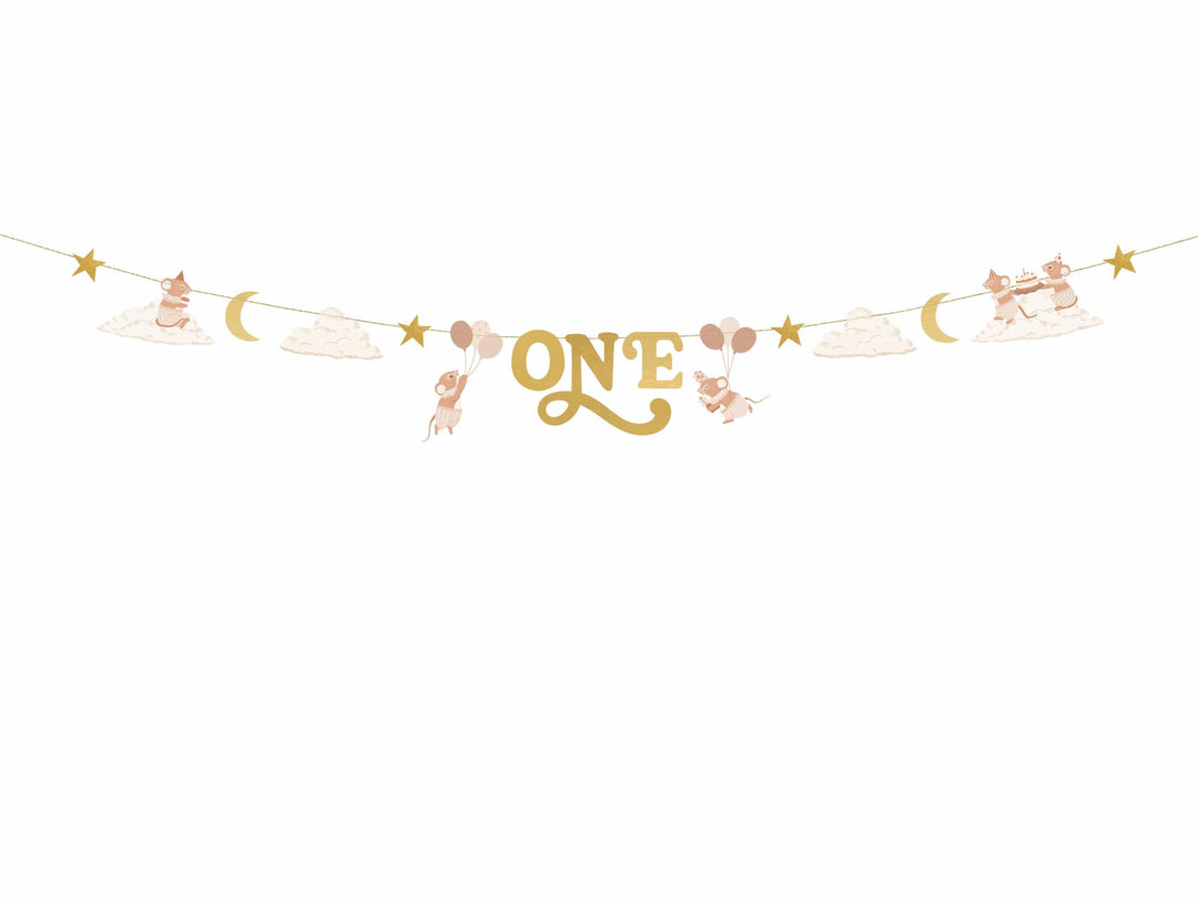 Mice ONE Birthday Banner - 1st Birthday Party Feature Wall Garland - One Little Mouse Party Supplies-First Birthday Toddler Milestone Decor - Jolie Fete UK