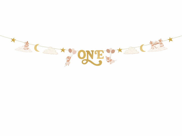 Mice ONE Birthday Banner - 1st Birthday Party Feature Wall Garland - One Little Mouse Party Supplies-First Birthday Toddler Milestone Decor - Jolie Fete UK