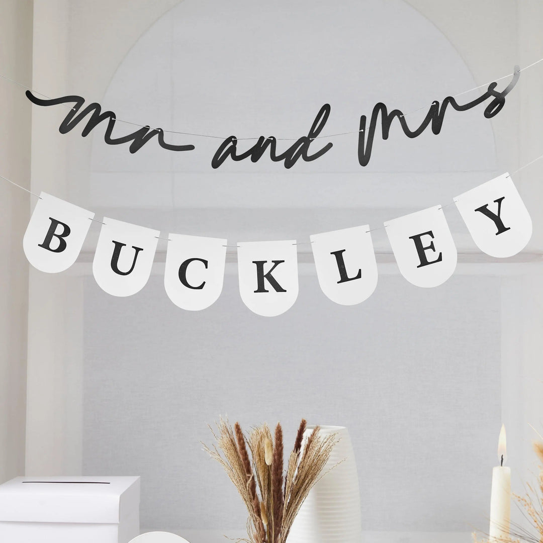 Mr & Mrs Wedding Photo Booth Frame - Black And White Monochrome Picture Frame - Customise With Your Name And Date - Minimalist Wedding - Jolie Fete UK