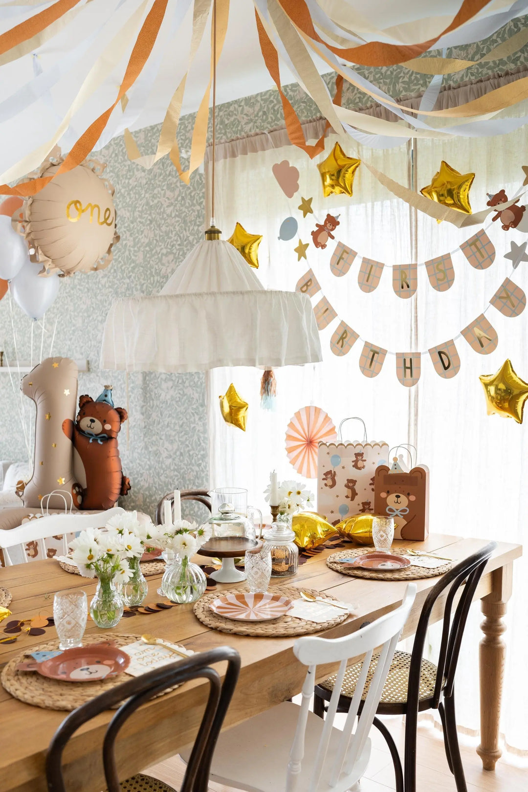 Number 1 Teddy Bear Foil Balloon - 1st Birthday Standing Balloon - Bearly Wait Theme Decor - Air Fill First Birthday Prop - 81x72cm - Jolie Fete UK