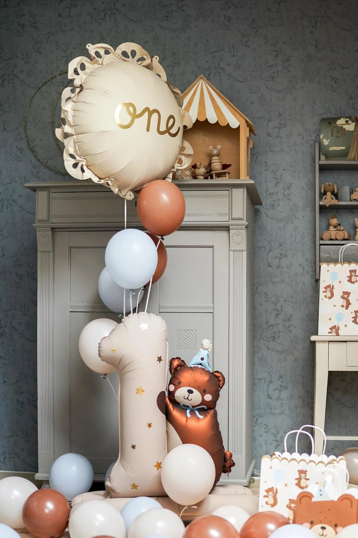 Number One 1st Birthday Balloon - Cream & Gold Scalloped Foil Balloon - Neutral First Birthday Decor - Ruffle Edge Party Prop -52cm Inflated - Jolie Fete UK