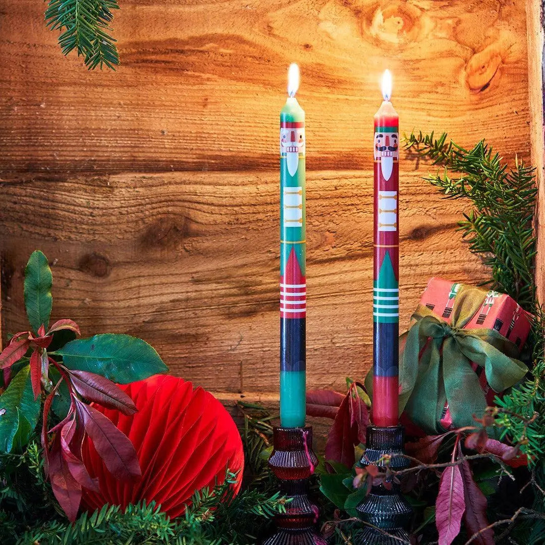 Nutcracker Christmas Dinner Candles - Red & Green Christmas Table Candles -Christmas Decorations -Christmas Gifts-Stocking Fillers-Pack Of 2 - Jolie Fete UK