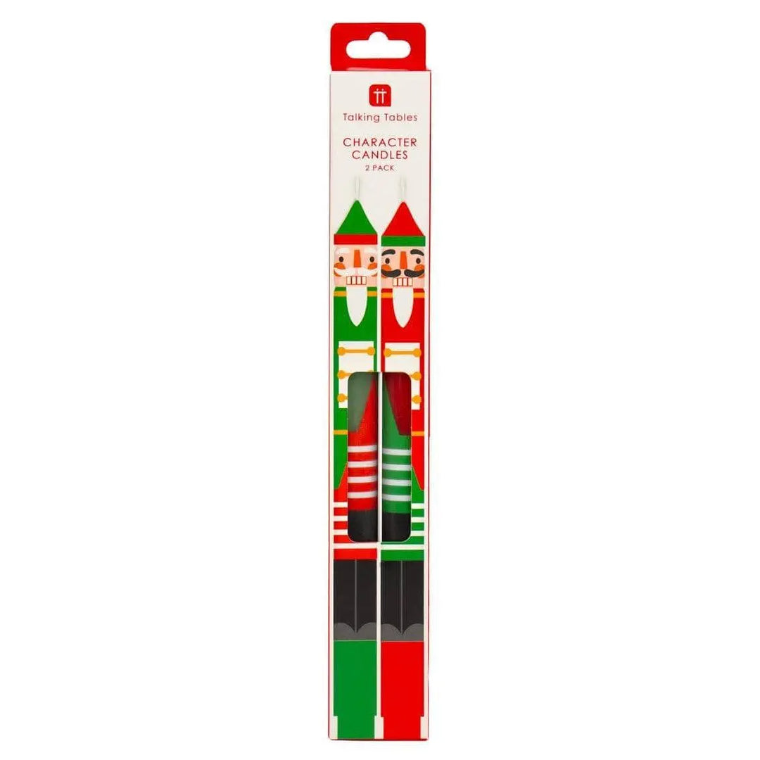 Nutcracker Christmas Dinner Candles - Red & Green Christmas Table Candles -Christmas Decorations -Christmas Gifts-Stocking Fillers-Pack Of 2 - Jolie Fete UK