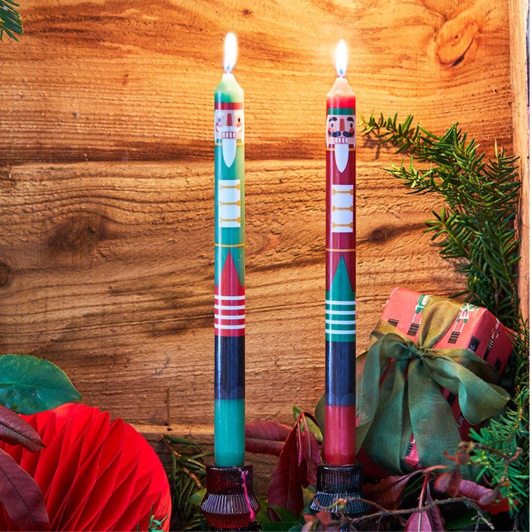 Nutcracker Christmas Dinner Candles - Red & Green Christmas Table Candles -Christmas Decorations -Christmas Gifts-Stocking Fillers-Pack Of 2 - Jolie Fete UK