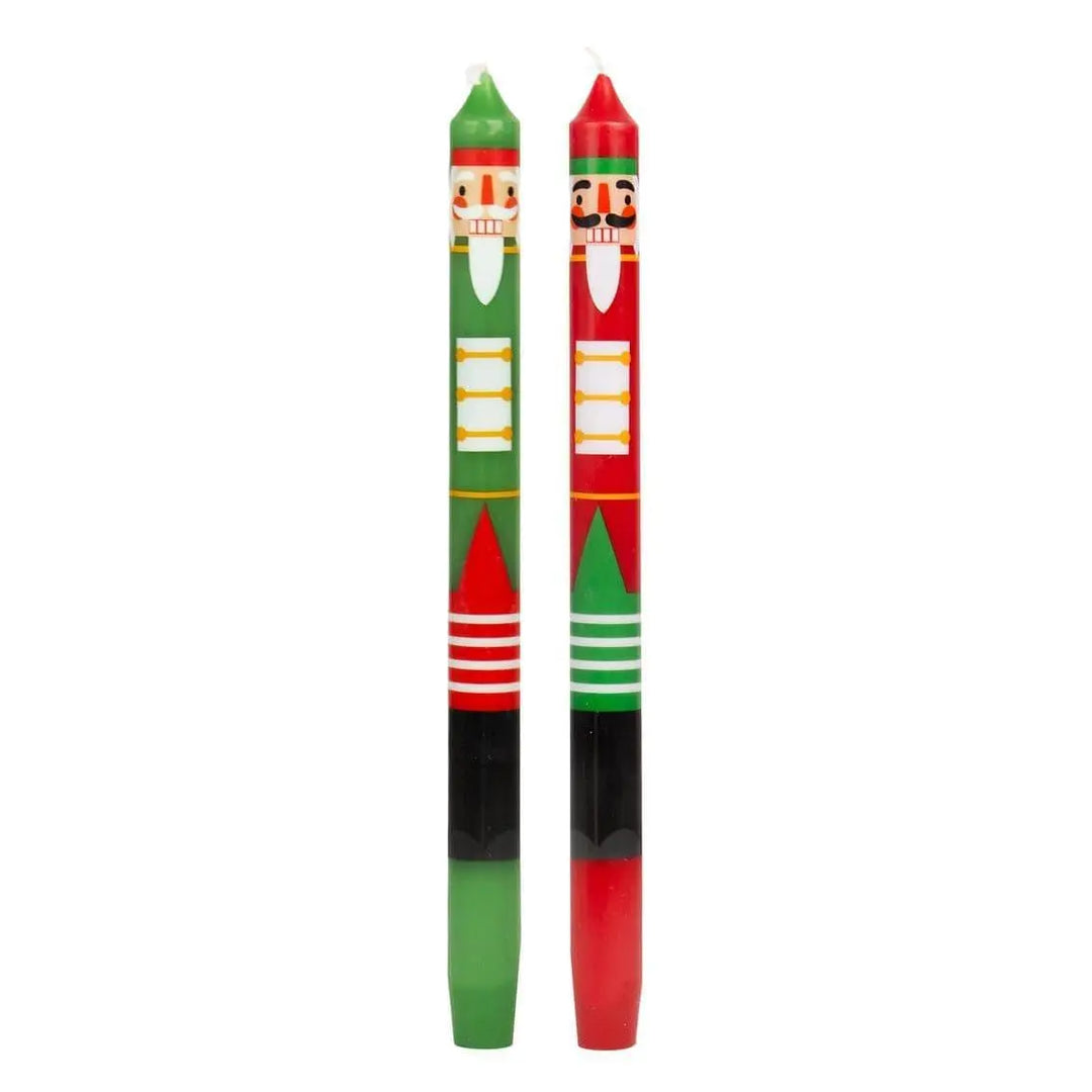 Nutcracker Christmas Dinner Candles - Red & Green Christmas Table Candles -Christmas Decorations -Christmas Gifts-Stocking Fillers-Pack Of 2 - Jolie Fete UK